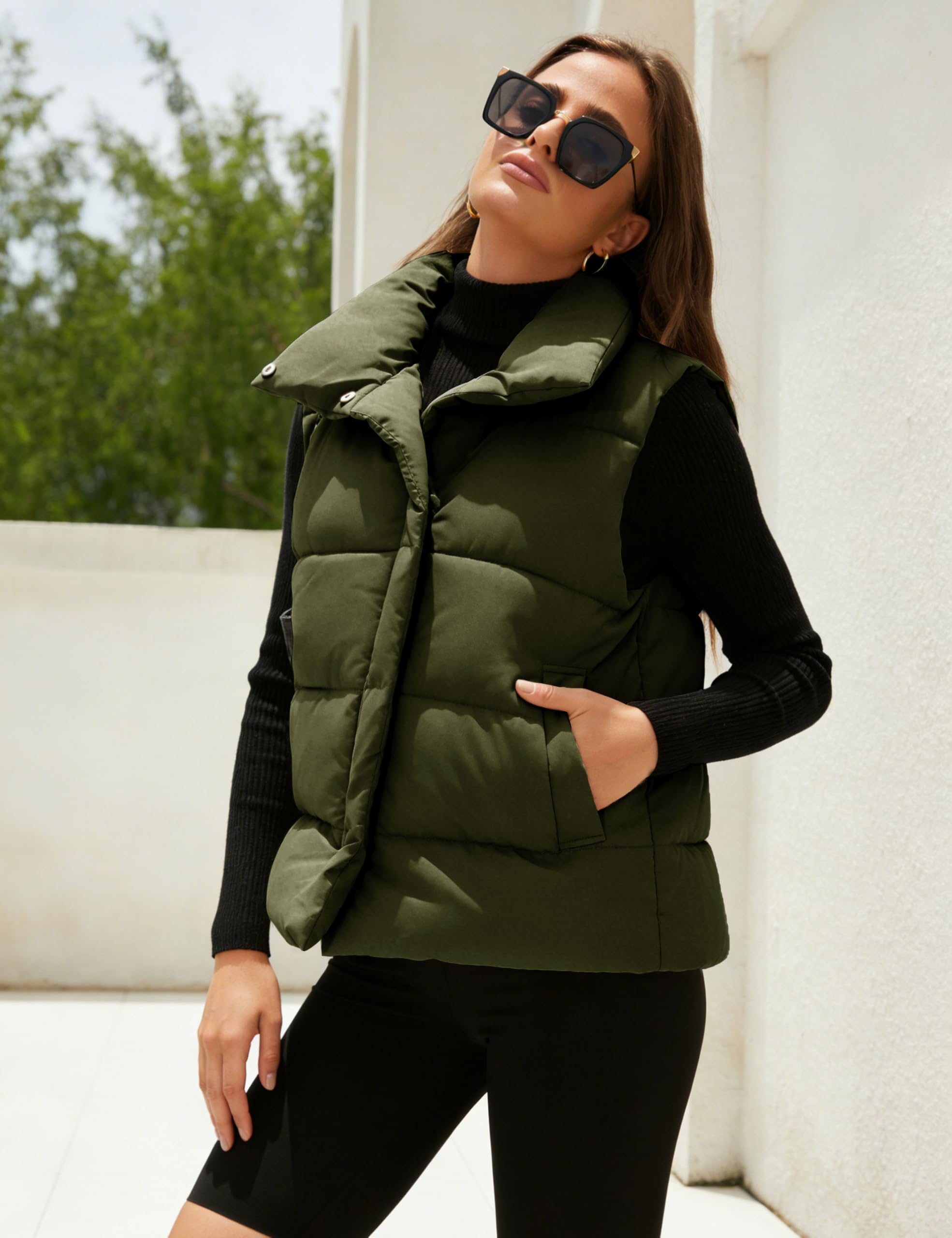 Himosyber Womens Puffer Vest Sleeveless Casual Loose Winter Warm Lightweight Stand Collar Down Jacket Coats
