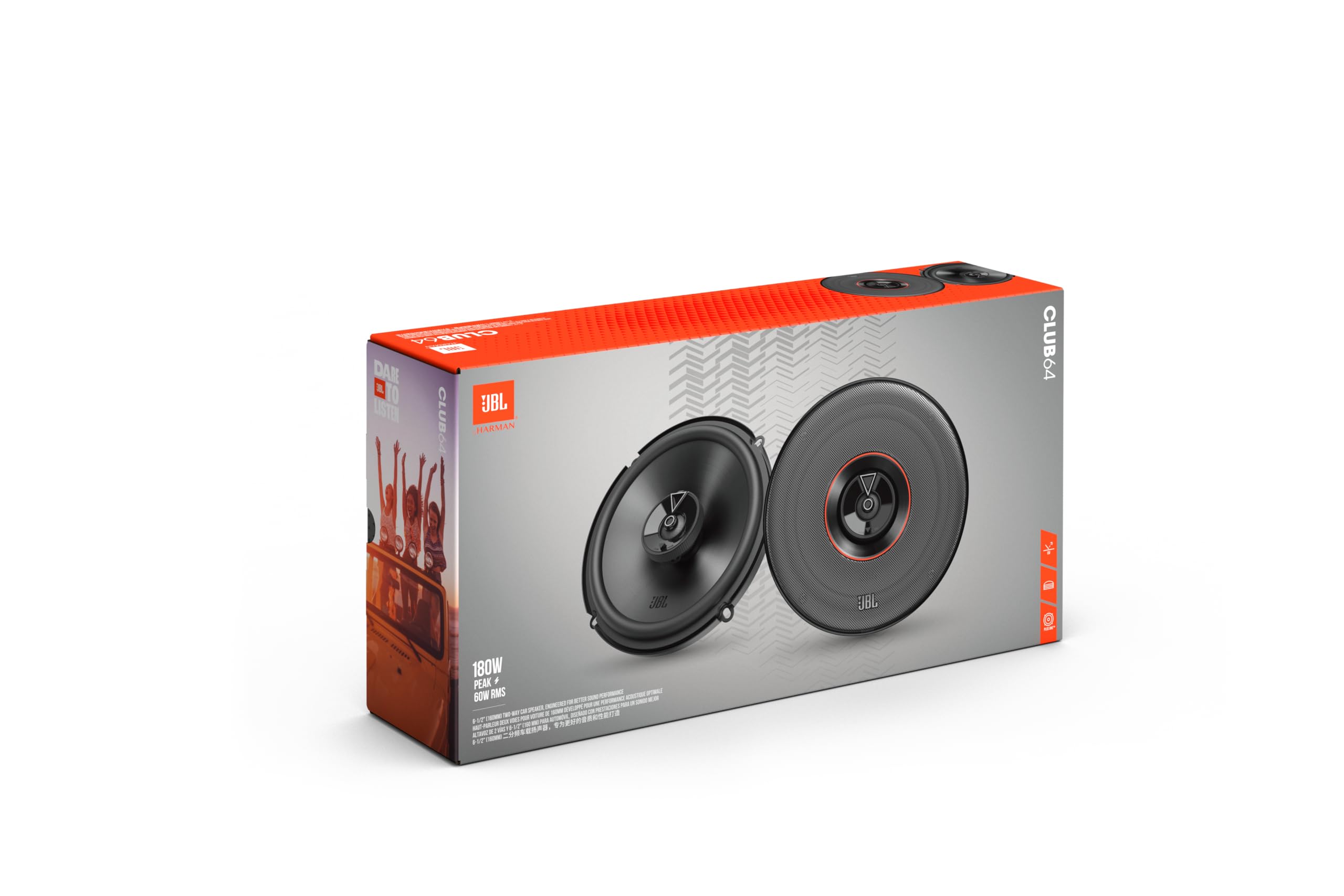 JBL Club 34F - 3-1/2" (87mm) Two-Way Car Speaker, 75 Watts Peak, 25 Watts RMS, Sensitivity (@ 2.83V): 89dB, Frequency Response: 90Hz – 20kHz, Nominal Impedance: 3.0 ohms
