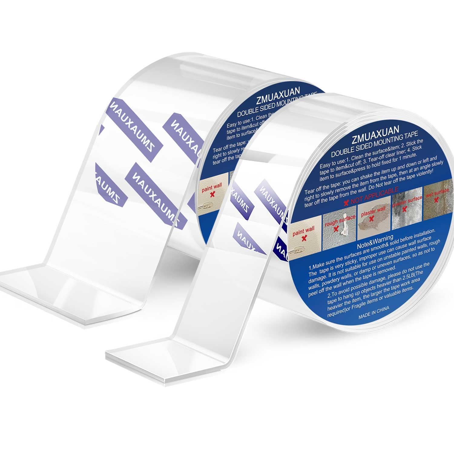 ZMUAXUAN Strong Nano Double Sided Tape Heavy Duty Mounting,Clear Removable Wall Sticky Adhesive Strips,Reusable Thick Gel Grip for Hanging Picture,Poster,Carpet,Photo