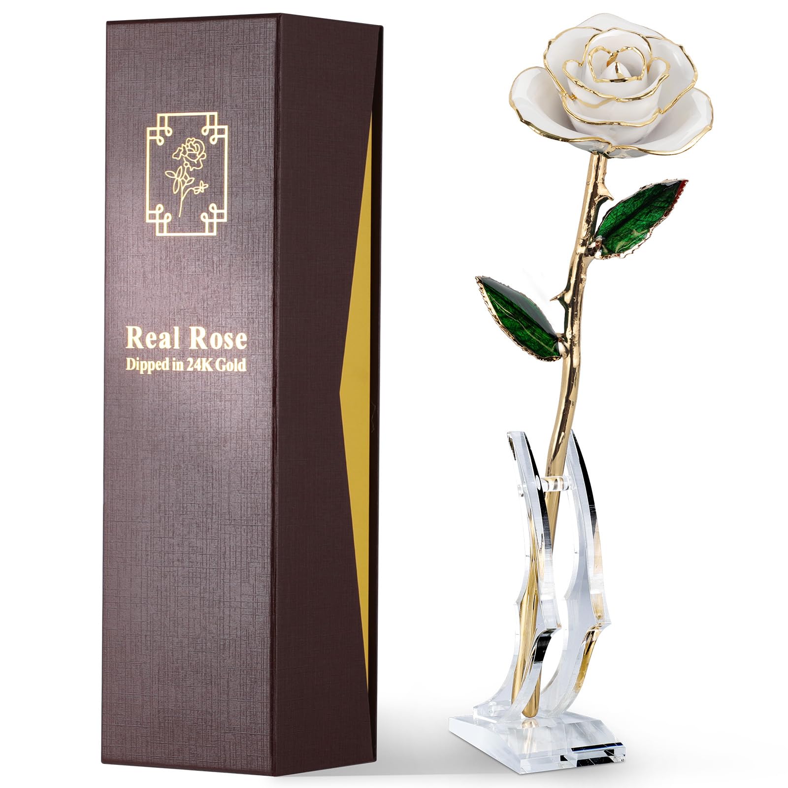24K Gold Dipped Real Rose – Handcrafted, Bold, One of a Kind – Romantic Gift for Her – Ideal for Birthday, Anniversary, Mother’s Day, Valentine’s (Black)