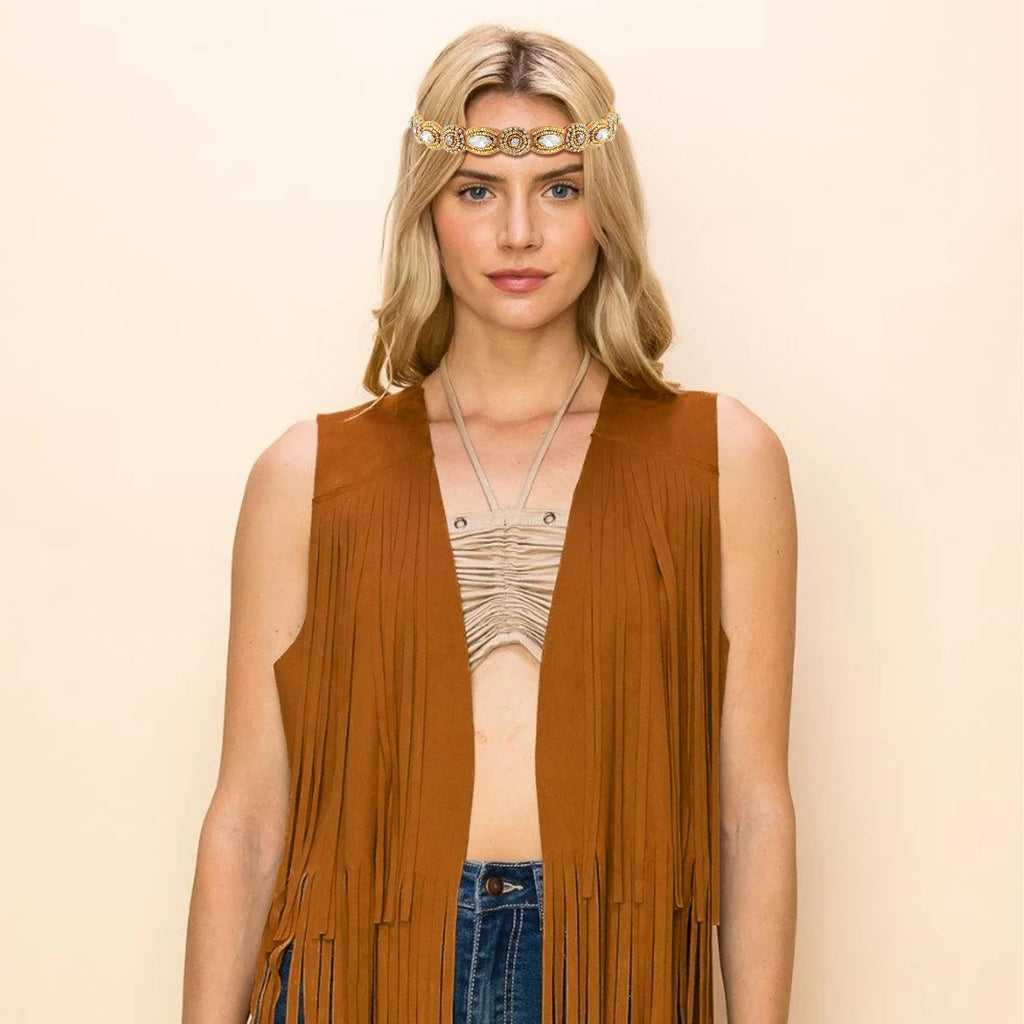 FEYIR 60s 70s Outfit for Women Hippy Accessories Fringe Hippie Vest Clothes for Halloween Disco Party Hippie Costume Set