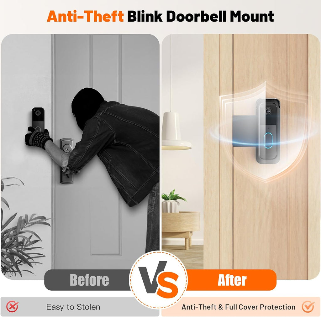 Blink Doorbell Mount, Anti-Theft Doorbell Camera Mount for Blink Video Doorbell 1st Gen & 2nd Gen, No Block Sensor & Night Vision, Doorbell Camera Mount Bracket with Rain Cover