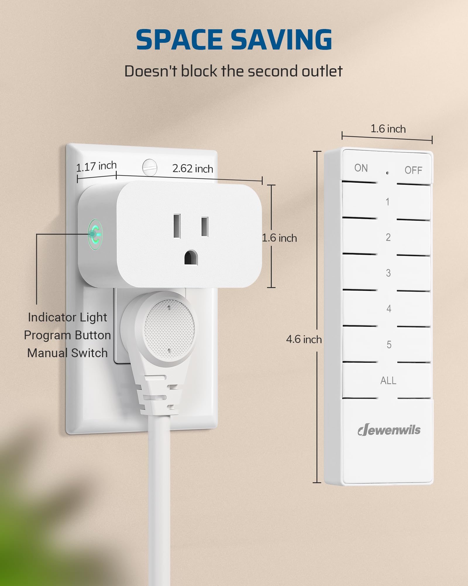 DEWENWILS Indoor Remote Control Outlet, Wireless Remote Light Switch, No Interference Remote Outlet Switch, No Wiring, 15A/1875W, 100ft RF Range, Compact Design, Programmable