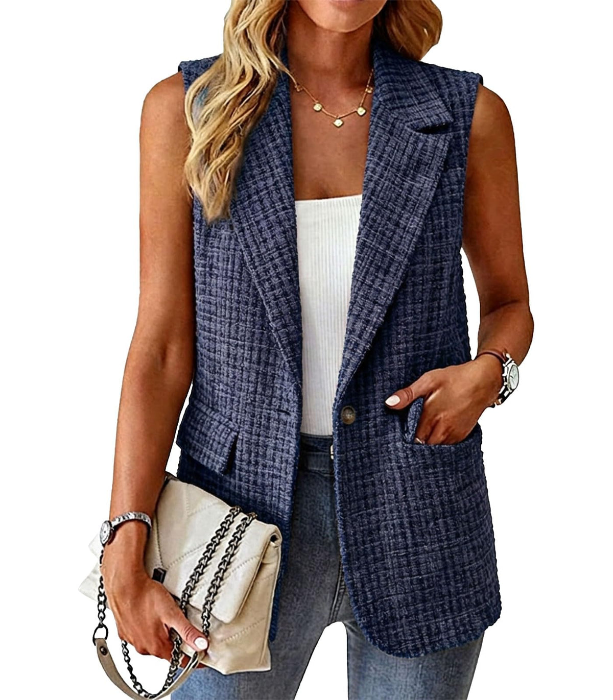 Sleeveless Blazer Vest for Women Summer 2026 Fashion Casual Lightweight Open Front Work Office Blazer Jackets with Pockets