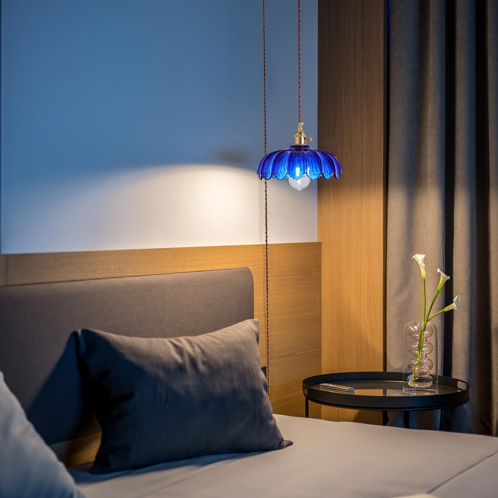 XZHGCEE Plug in Pendant Light: Amber Hanging Lamp Plug in Pendant Lamp, Glass Pendant Lighting for Kitchen Island, Bedroom, Dining Room, Living Room, No Bulb