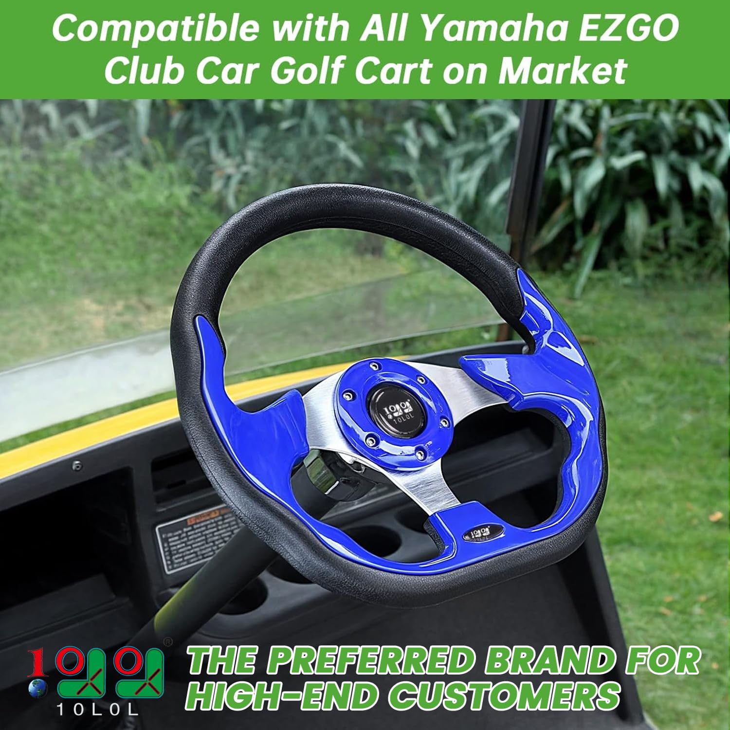 10L0L Golf Cart Steering Wheel, 13' Universal Fit for EZGO TXT/RXV, Club Car DS/Precedent, Yamaha G2-G29 (Carbon Black)