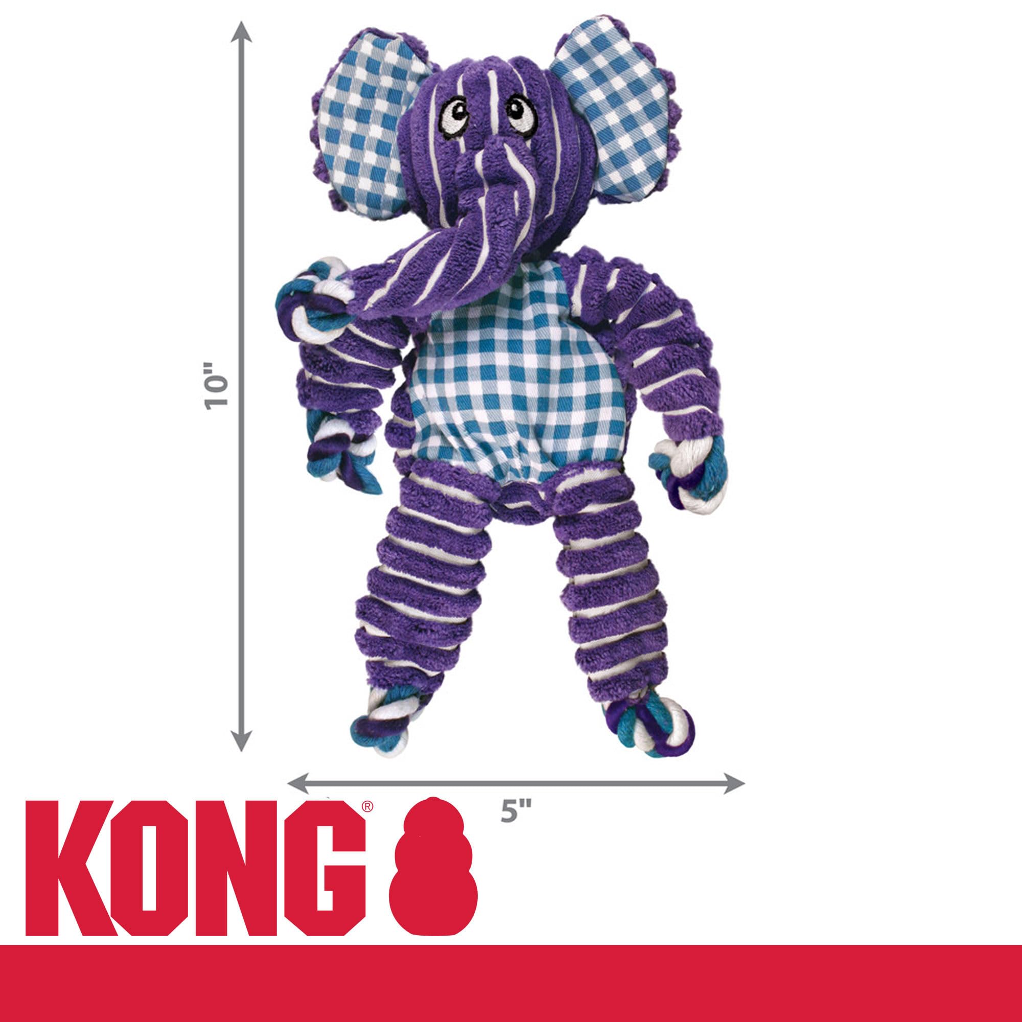 KONG Floppy Knots - Durable No‑Stuffing Squeaky Rope & Plush Dog Toy - for Teething, Playing (Bunny, Small/Medium)