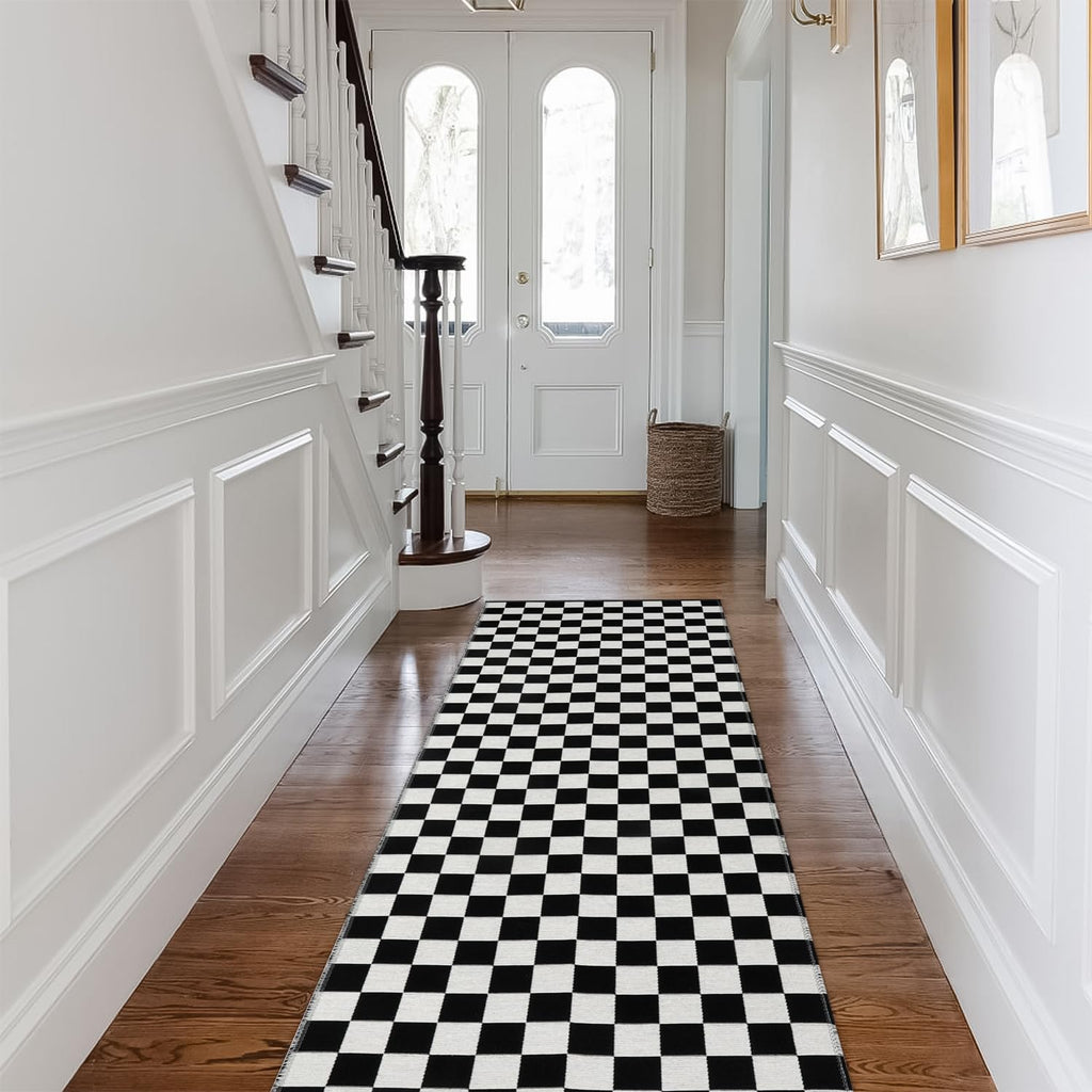 Seavish Checkered Rug, 2x3 Ft Black and White Moroccan Checkerboard Rug Washable Cotton Woven Washable Outdoor Rugs Reversible Floor Mat for Front Door Bedroom Entryway Kitchen Entryway