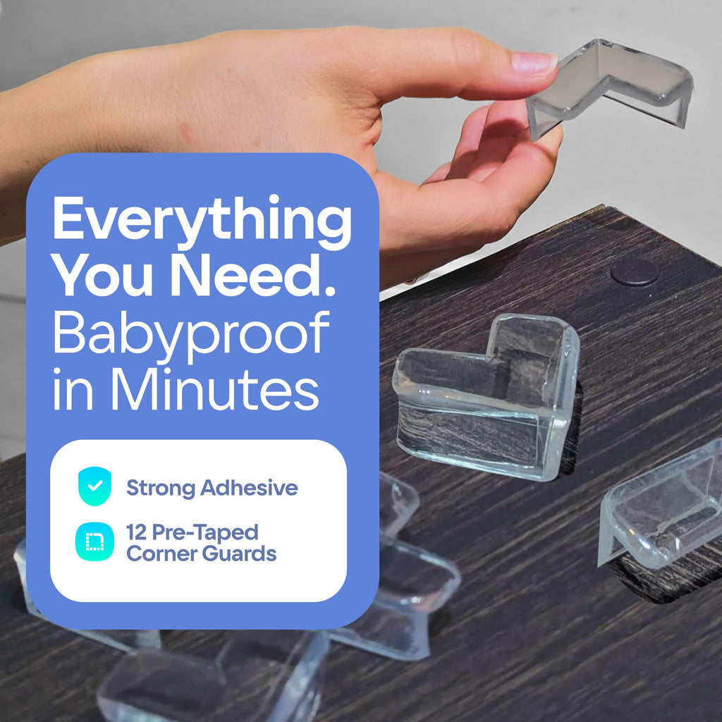 8-Pack Baby Proofing Corner Guards, Soft Rubber Corner Protectors for Furniture, 3M Adhesive Pre-Taped Corner Bumper Guards, Child Proof Safety for Fireplace, Table, Cabinet & Stairs, Black