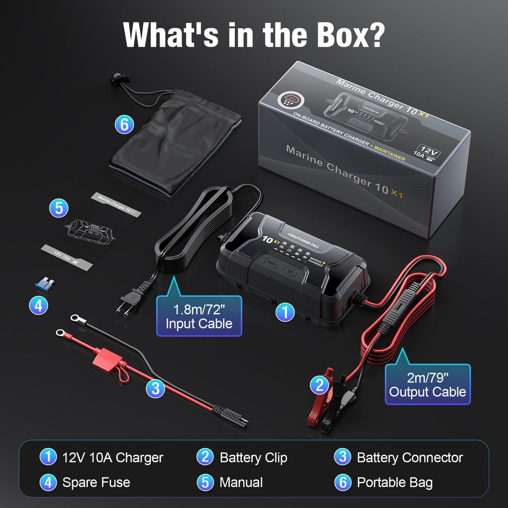Marine Battery Charger 5X1: 1-Bank, 5A Onboard Battery Charger - 5A Per Bank, 12V Waterproof Boat Batter Charger for SLA/AGM, Lithium, Calcium - Charged 24/7