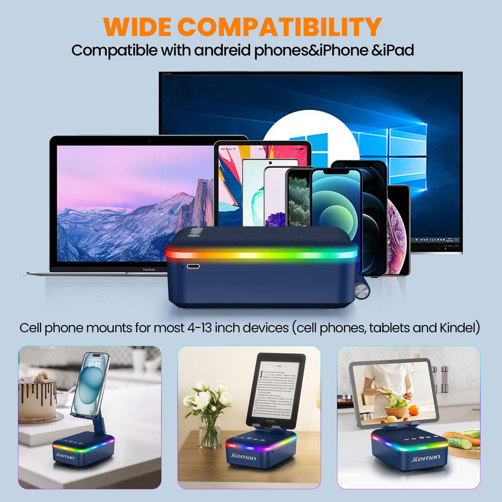 JTEMAN Gifts for Men Women,Cell Phone Stand with Bluetooth Speaker,LED Light,and Lanyard,Cool Tech Gadgets,Unique Birthday Gifts for Men Husband Mom Dad