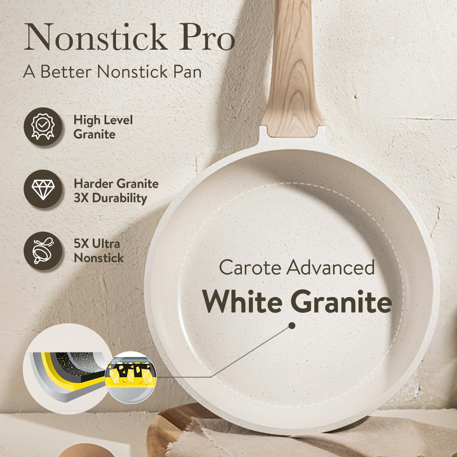 CAROTE 14Pcs Pots and Pans Set Non Stick, Cookware Sets Induction Cookware Granite Cooking Set with Frying Pans, Saucepans, Saute Pan, Extra Large Casserole