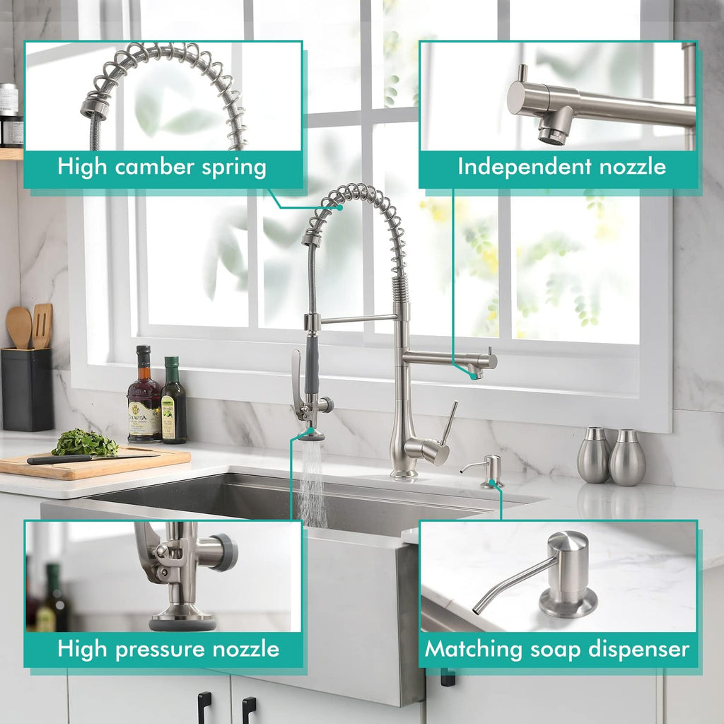 GIMILI Black and Gold Kitchen Faucet with Pull Down Sprayer Single Handle High Pressure Kitchen Sink Faucet Commercial Double-Headed Stainless Steel Kitchen Faucets