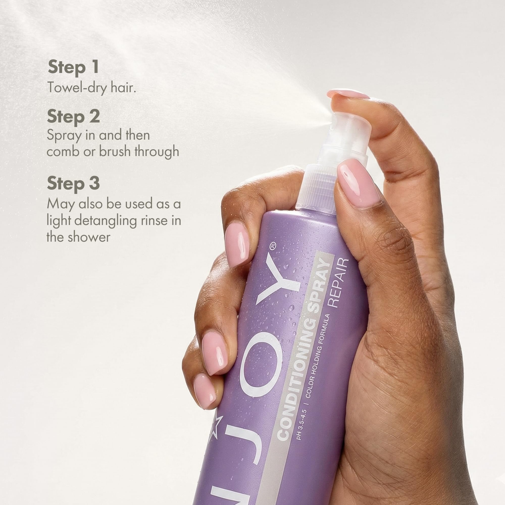 Enjoy Conditioning Spray, Leave-In Detangler, Hydrating and Strengthening Mist for All Hair Types, Frizz Control and Styling Reactivator, pH 3.5-4.5, 10.1 Fl Oz
