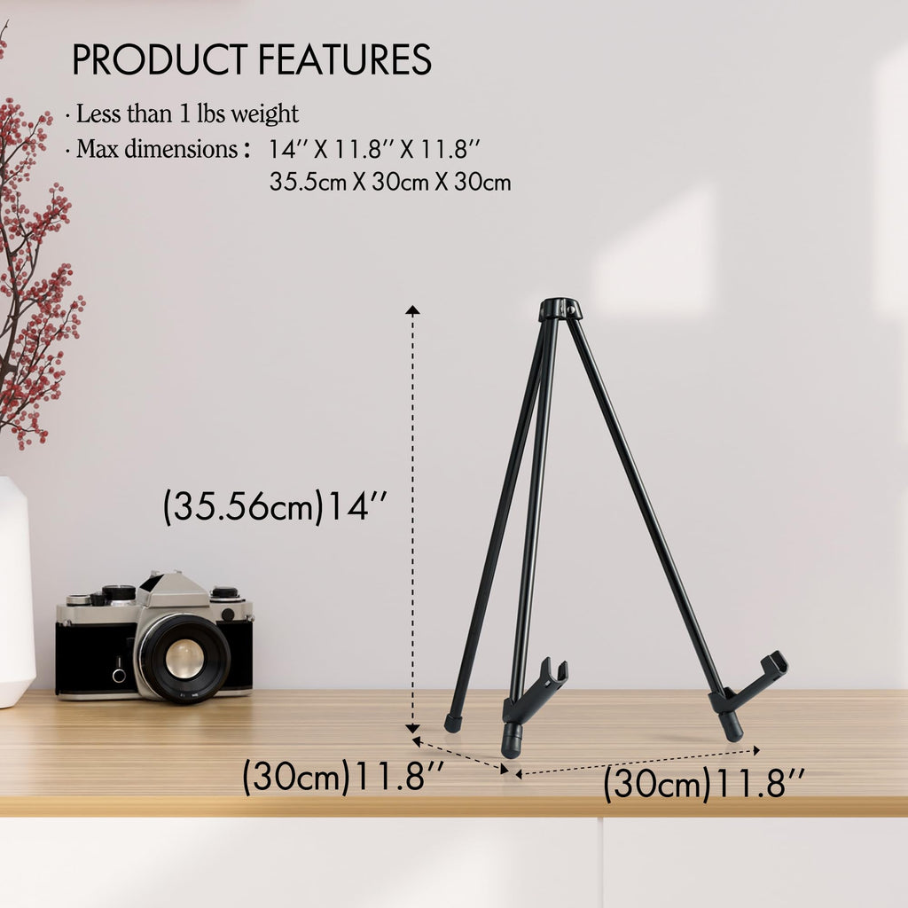 ARTIFY 14'' Tabletop Instant Display Easel, Black Steel Table Top Easels for Display, Tripod for Canvas, Paintings, Signs, Posters