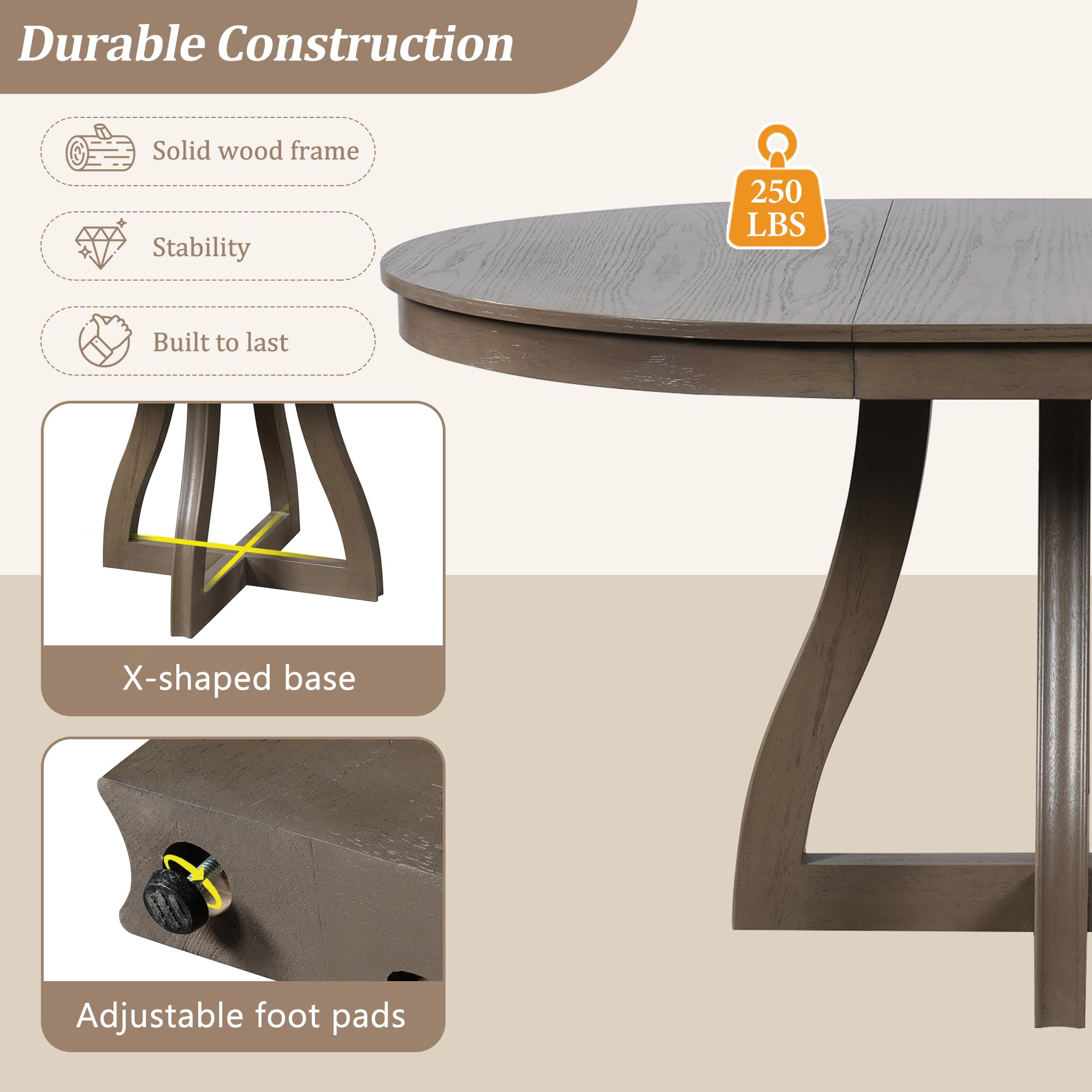 LUMISOL Round Dining Table for 4-6 People, 41"-57" Extendable Kitchen Table with 16" Removable Leaf for Small Places, Kitchen, Dining Room, Espresso