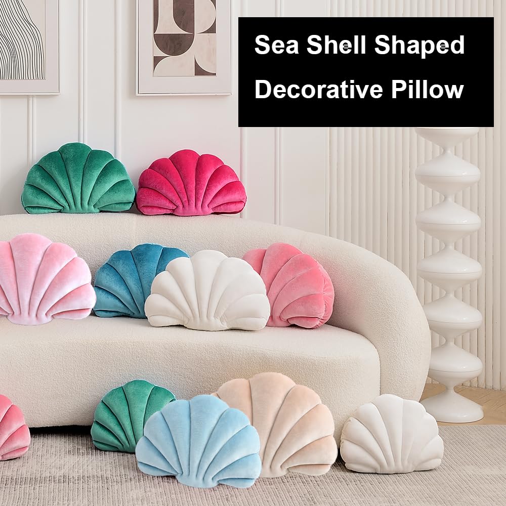 XIAIJIA Seashell Decorative Pillow Shell Shaped Throw Pillow 3D Insert Beach Pillow Soft Velvet Pillow Sea Ocean Decoration Couch Bed Pillow Cushions(Champagne,14 X 11 inch)