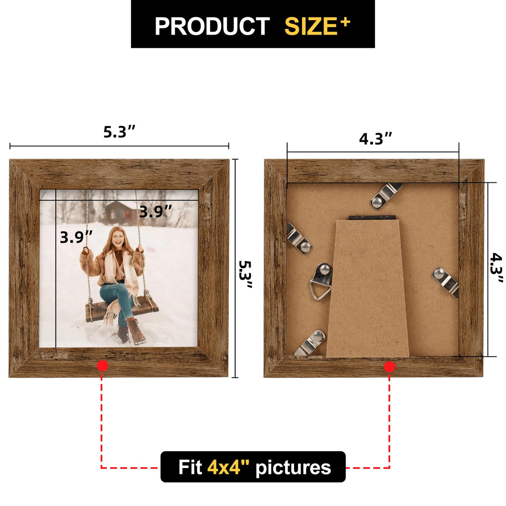 TOFOREVO Picture Frames 4x4 Set of 2 Black Wood Grain Photo Frame for Gallery Wall Mounting or Tabletop Display