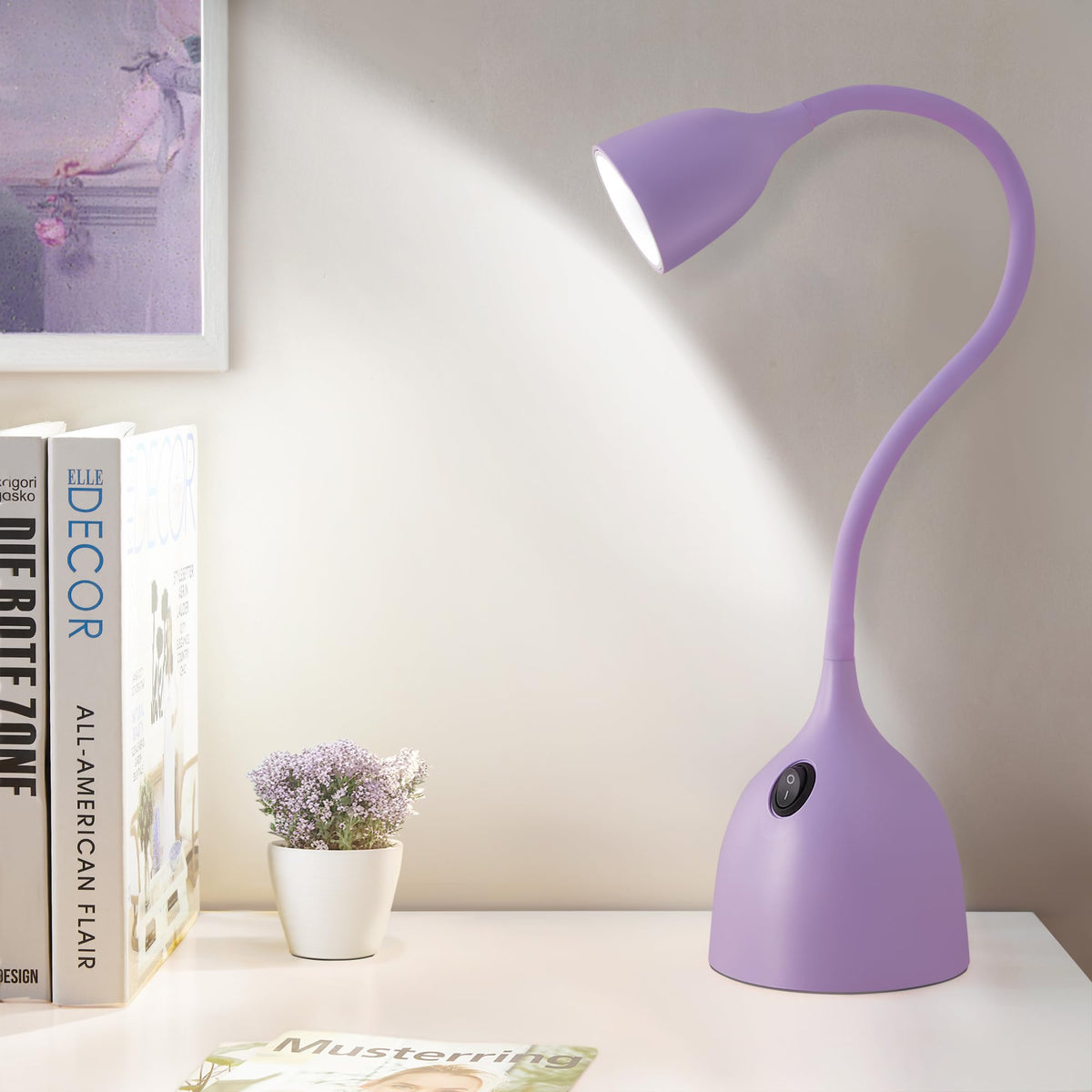 EJIAXIN Gooseneck Desk Lamp 360° LED Flexible Reading Light Small Desk Lamps for Small Spaces Home Office Bedroom College Dorm Desk Bookshelf Nightstand Table Lamp (Purple)
