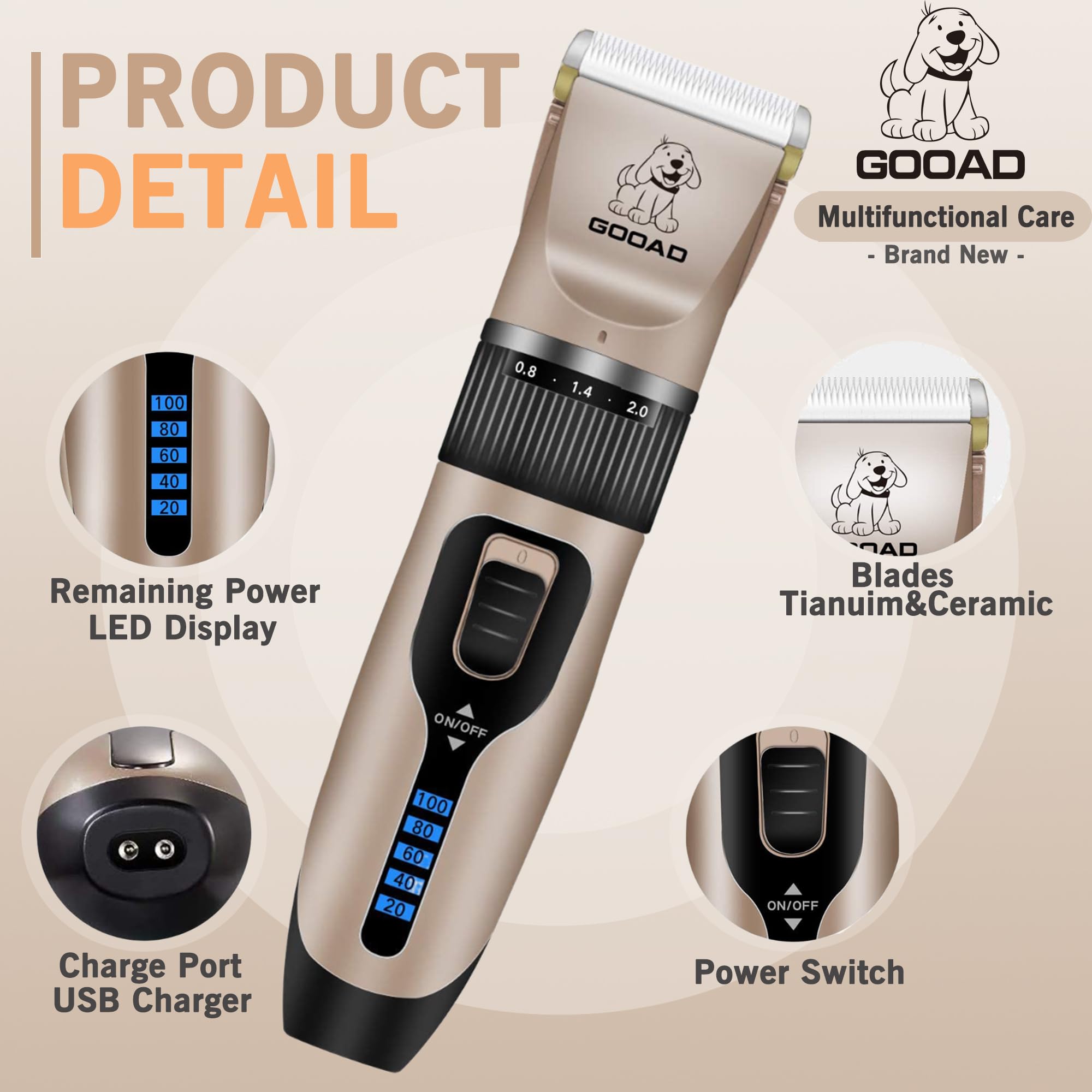 Dog Clippers Grooming Kit and Paw Trimmer,Cordless,Low Noise, Electric Quiet,Rechargeable, Dog Trimmer Grooming, Pet Hair Clippers for Thick Coats,Shaver for Small and Large Dogs Cats(Black)