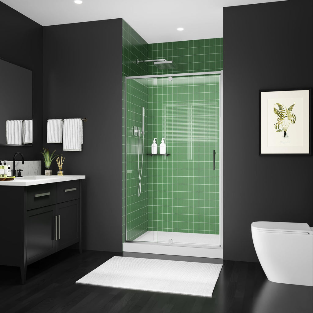 38–42 Inch W x 71 Inch H Semi-Frameless Pivot Shower Door, Swing Glass Shower Door with 1/4" (6mm) Clear SGCC Tempered Glass, Matte Black Finish, Reversible Installation for Bathroom