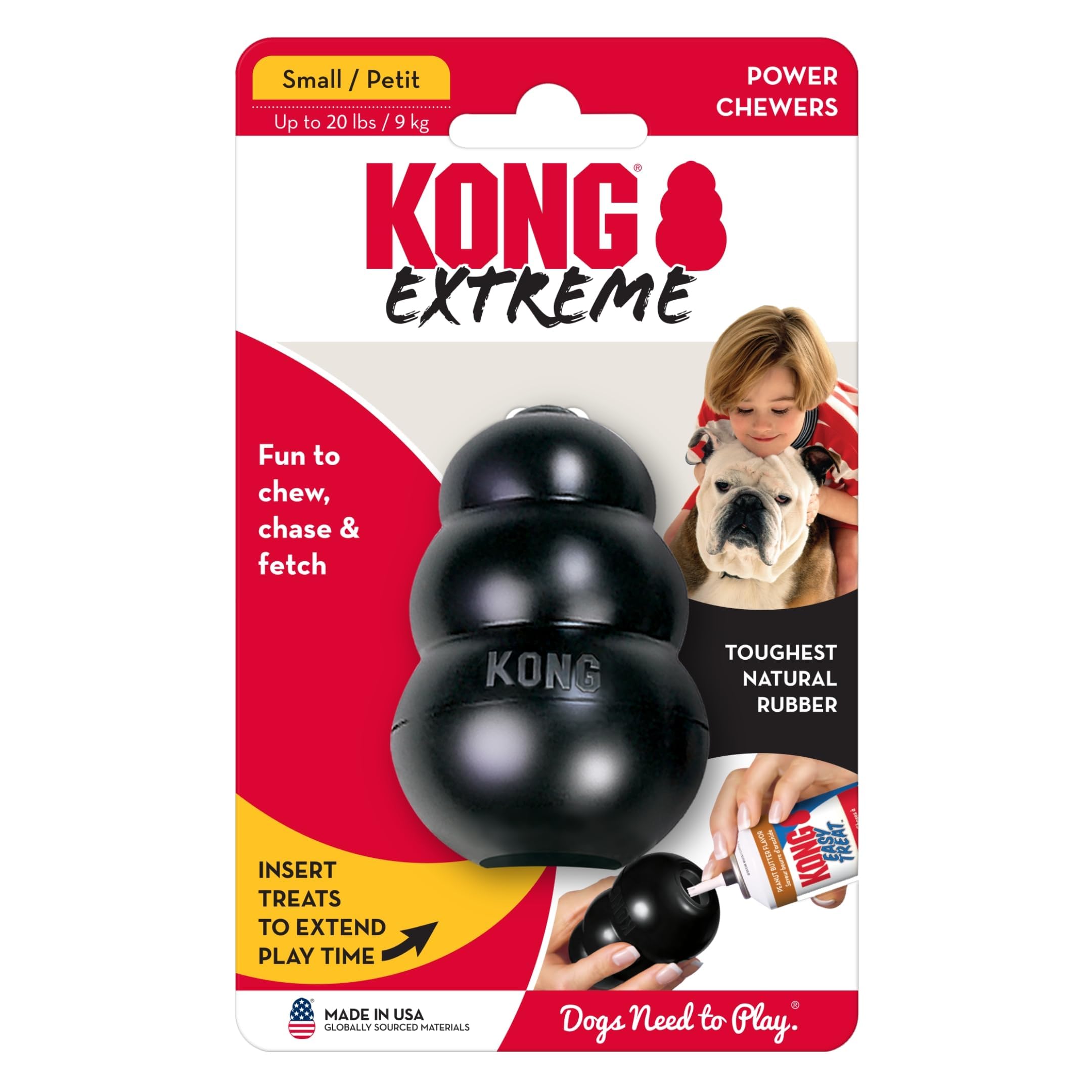 KONG Extreme Dog Toy - Fetch & Chew Toy - Treat-Filling Capabilities & Erratic Bounce for Extended Play Time Most Durable Natural Rubber Material - for Power Chewers - for Small Dogs