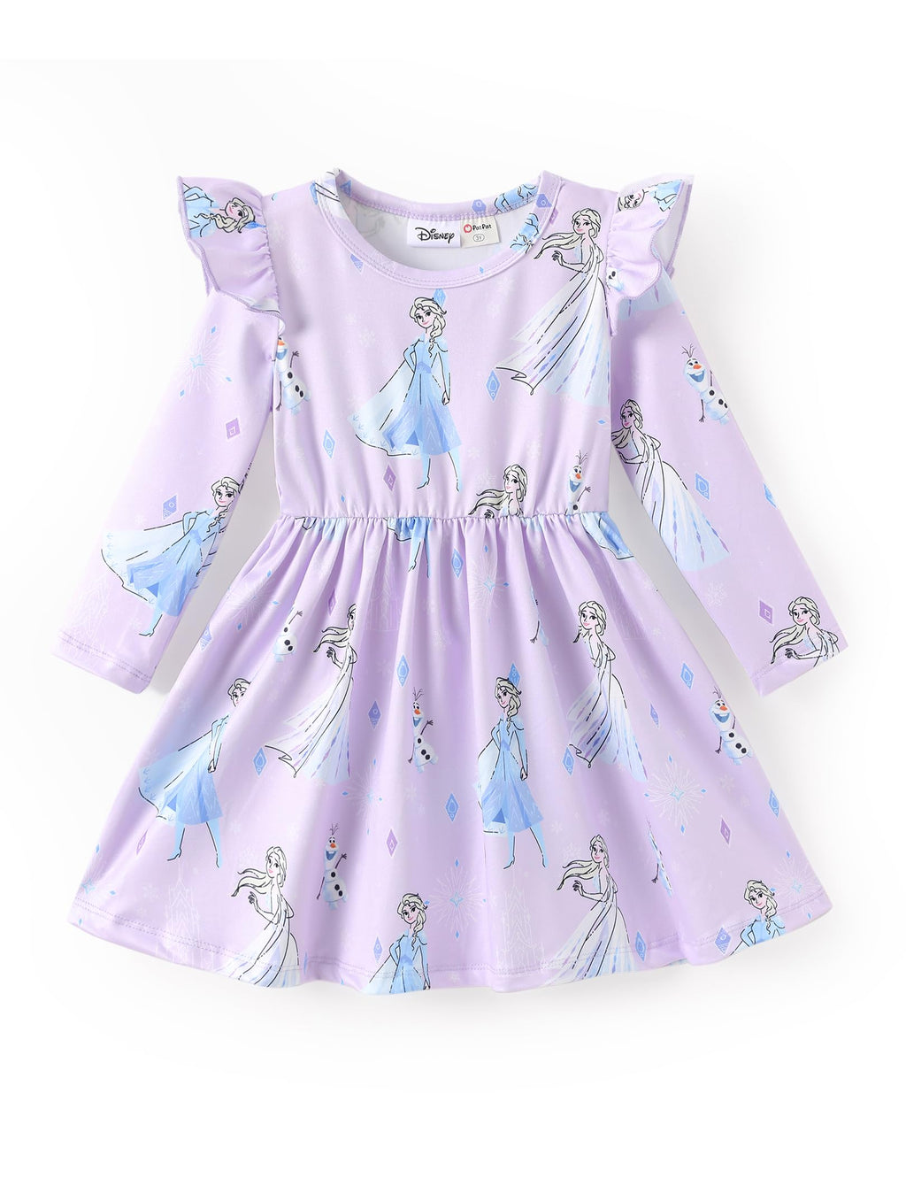 Disney Princess Frozen Elsa Minnie Mickey Stitch Ruffle Sleeve Dress A Line Long Sleeve Kids Clothes Baby to Toddler