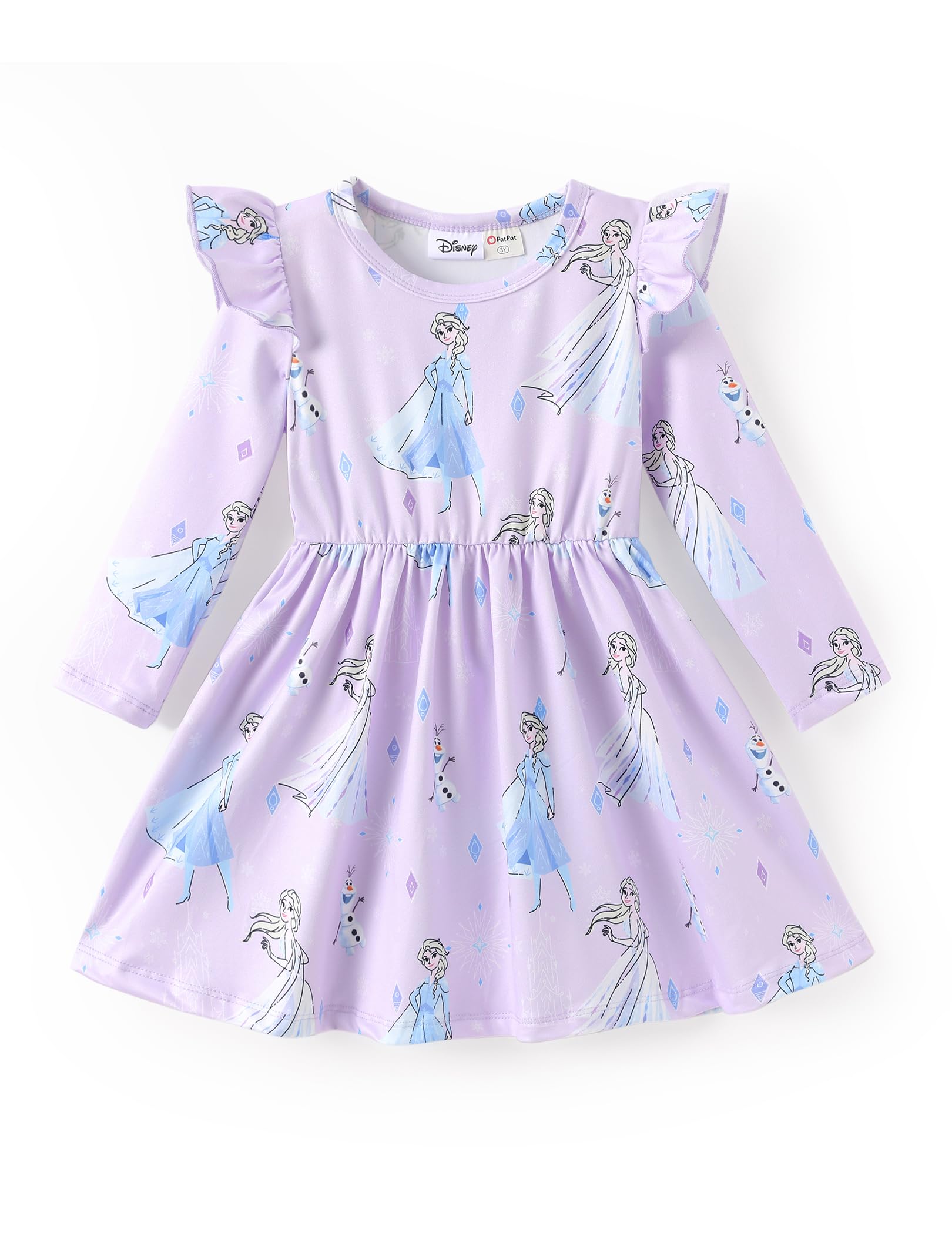 Disney Princess Frozen Elsa Minnie Mickey Stitch Ruffle Sleeve Dress A Line Long Sleeve Kids Clothes Baby to Toddler