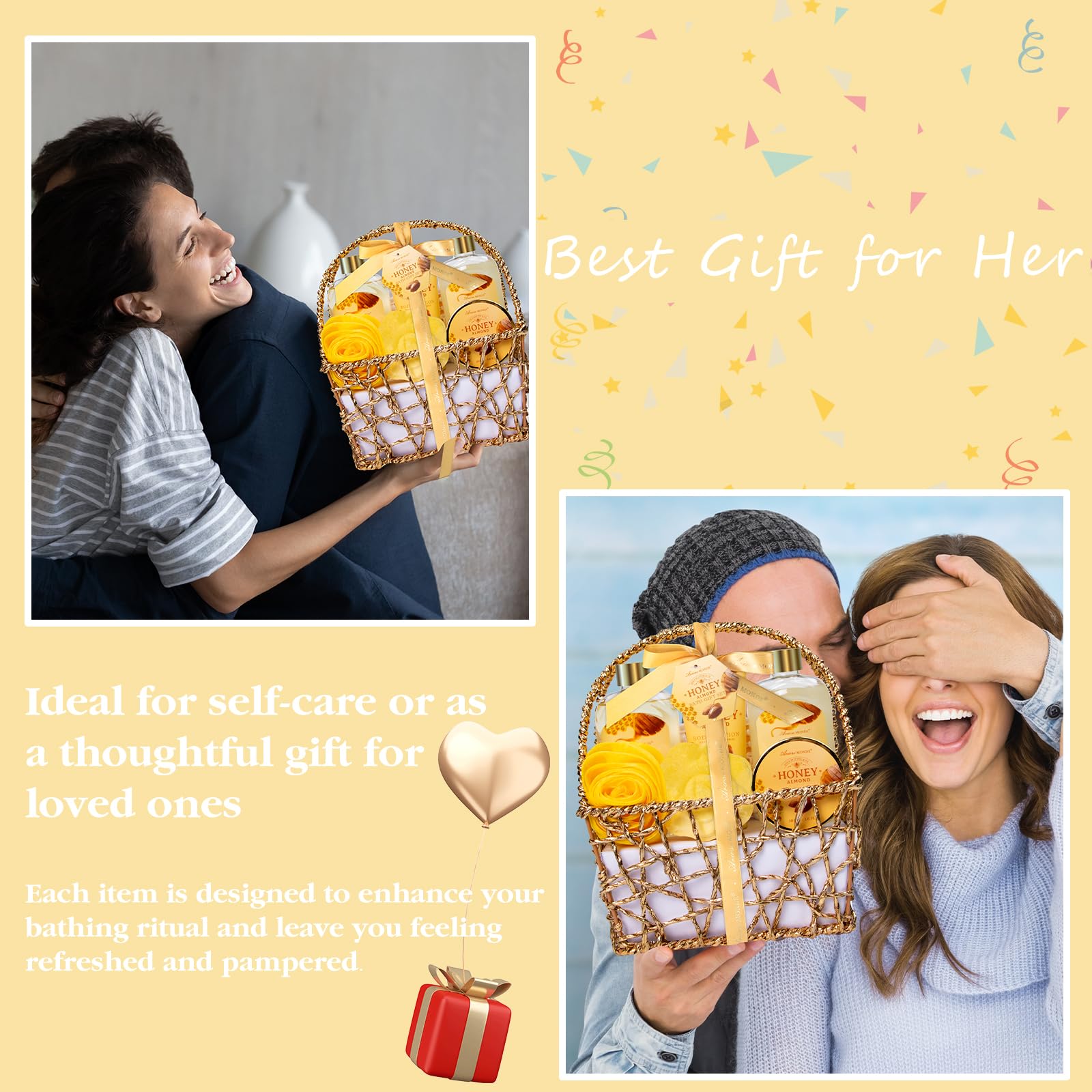 Spa Gift Baskets - Coconut Vanilla Bath Gift Set for Women, Relaxing Spa Kit with Bath Bombs, Body Lotion and Body Scrub, Birthday Gifts for Women, Christmas Spa Gifts for Mom
