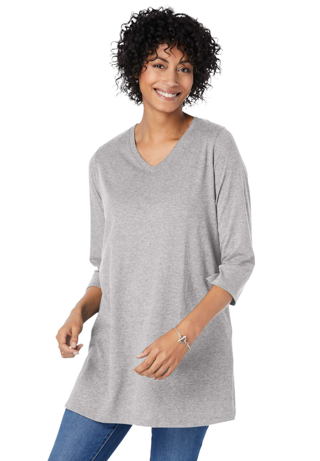Woman Within Perfect Three-Quarter Sleeve V-Neck Tunic