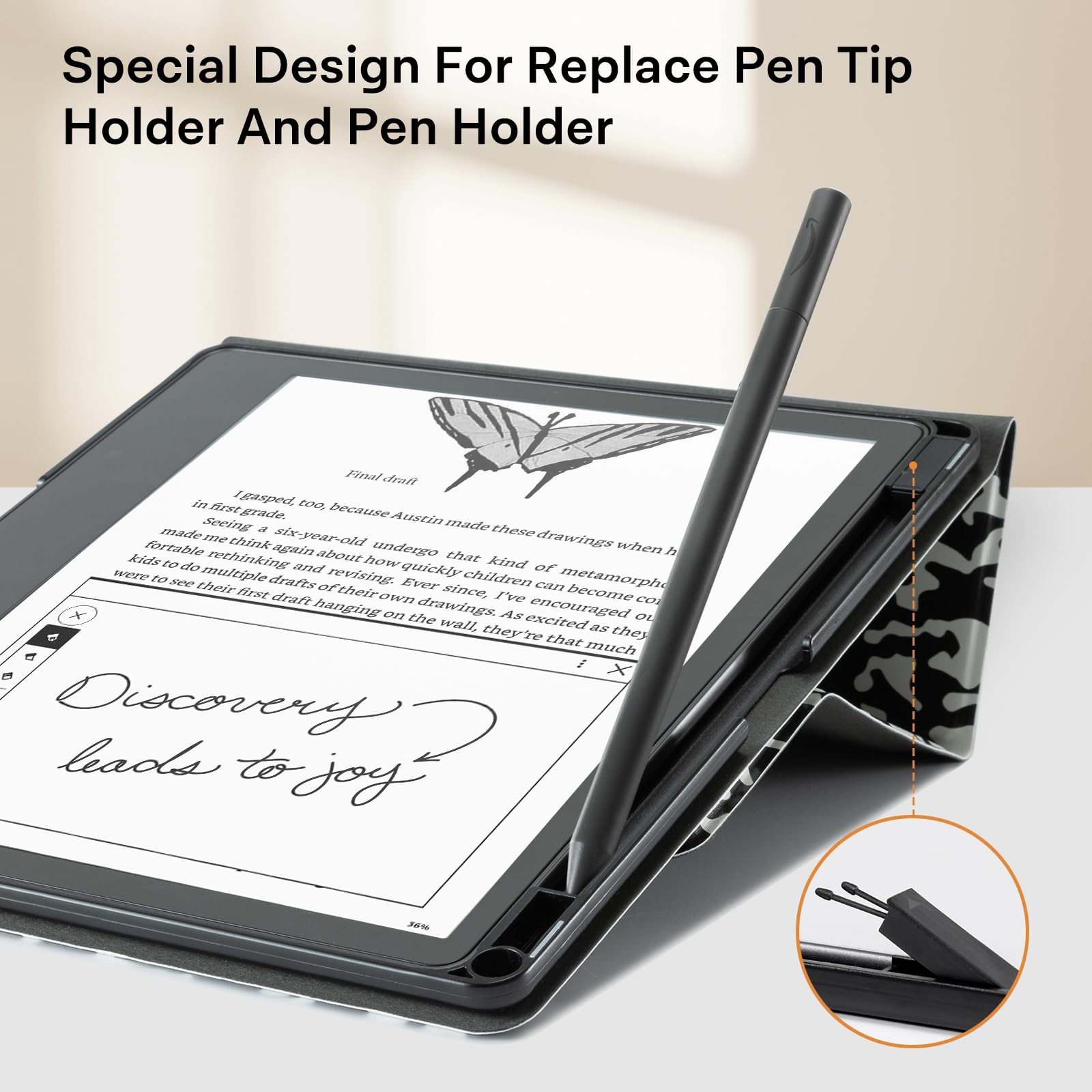 CoBak Stand Case for Kindle Scribe - Premium Folio Leather Cover with Pen Holder, Auto Sleep/Wake - Compatible with 10.2 Inch Kindle Scribe (2022/2024 Release)