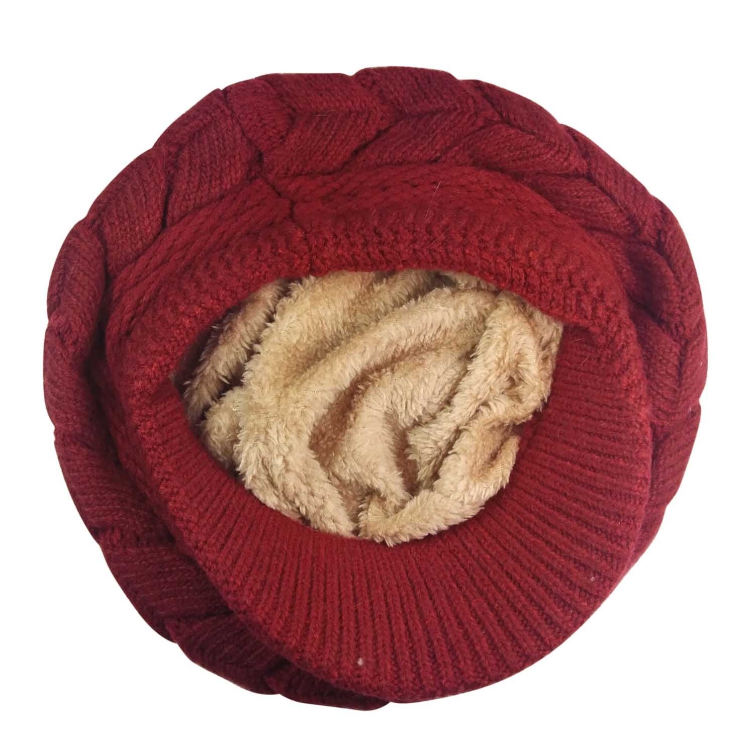 Women Winter Warm Knit Hat Wool Snow Ski Caps with Visor