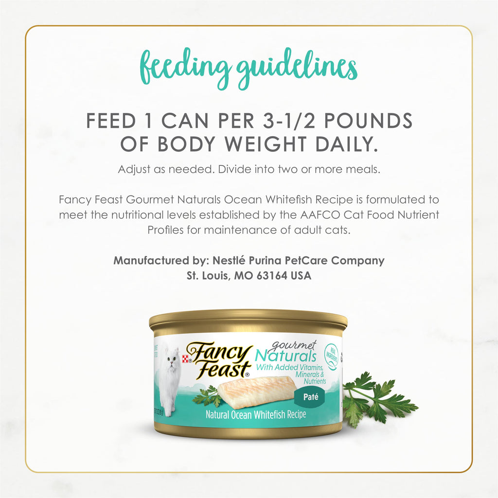 Purina Fancy Feast Wet Cat Food Pate Gourmet Naturals Ocean Whitefish Recipe - (Pack of 12) 3 oz. Cans