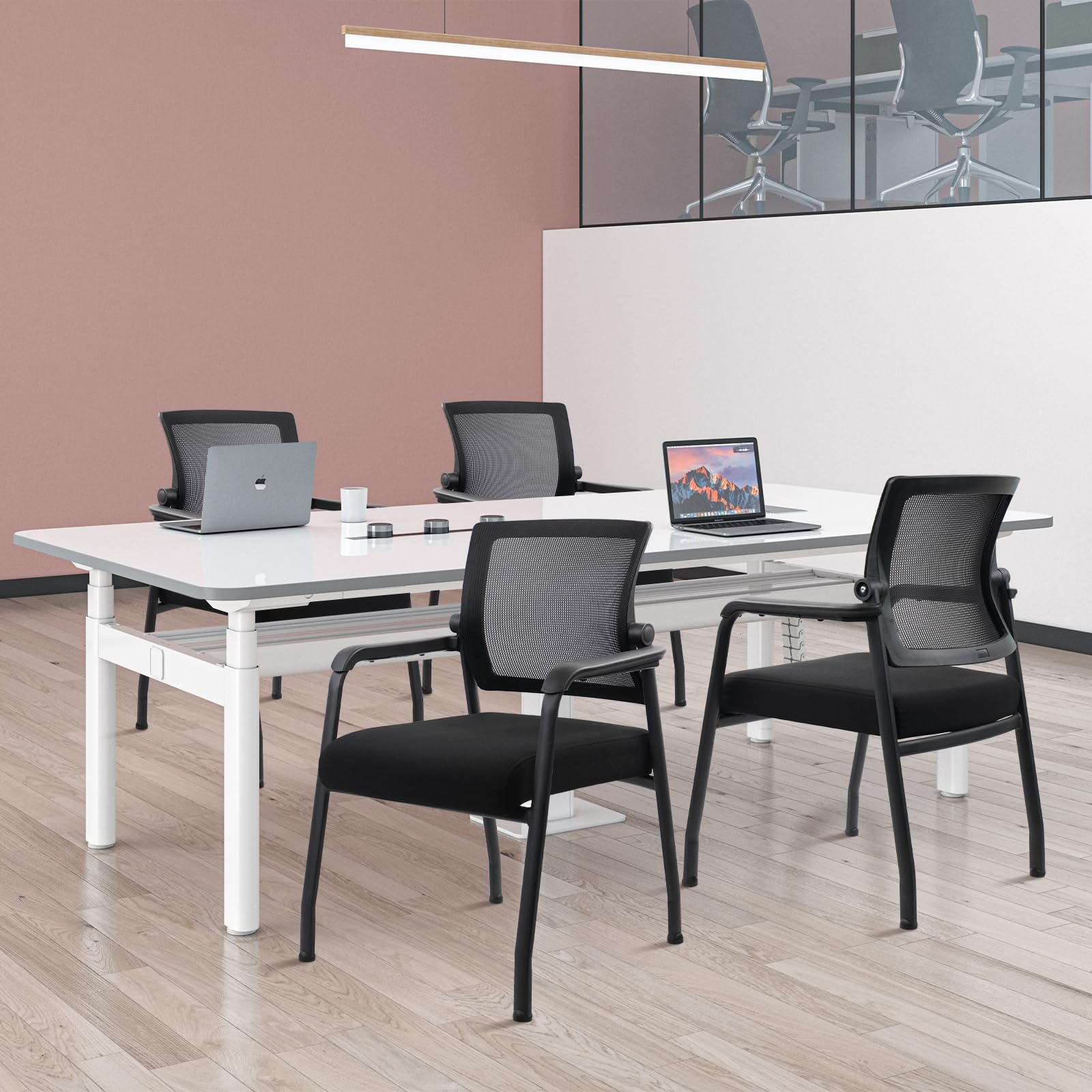 KLASIKA Desk Chair No Wheels with Adjustable Mesh Backrest, Arm Chair with Ergonomic Lumbar Support and Thickened Seats Cushion, Waiting Room Chairs for Office School Church Guest Reception