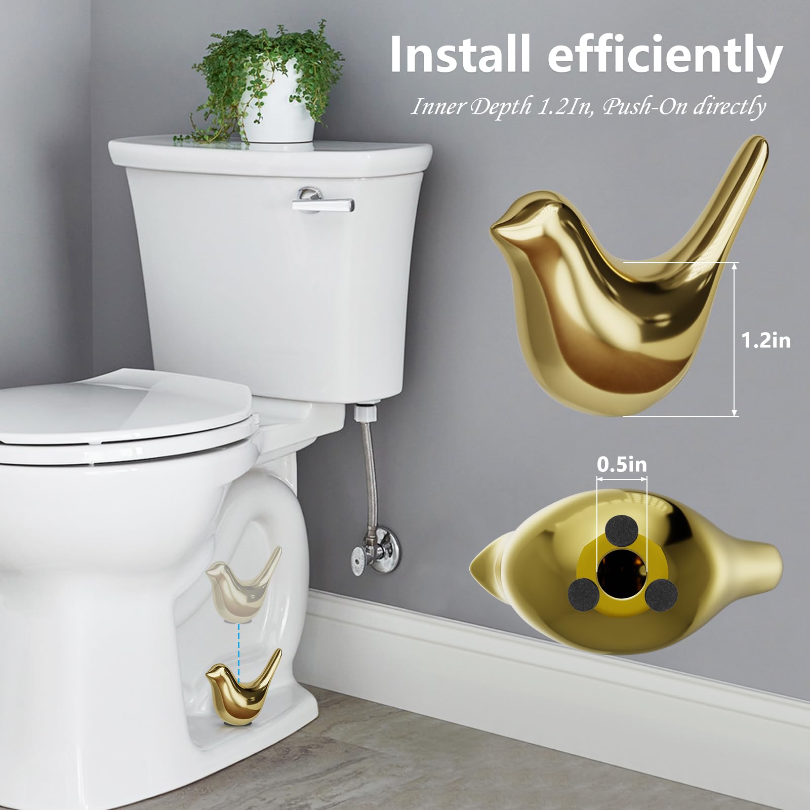 MENNTY Black Polar Bear Toilet Bolt Covers Decorative - 2 Glossy Black Ceramic Toilet Bolt Caps + 4 Universal Toilet Caps for Bottom of Toilet, Modern Monochrome Bathroom Decor