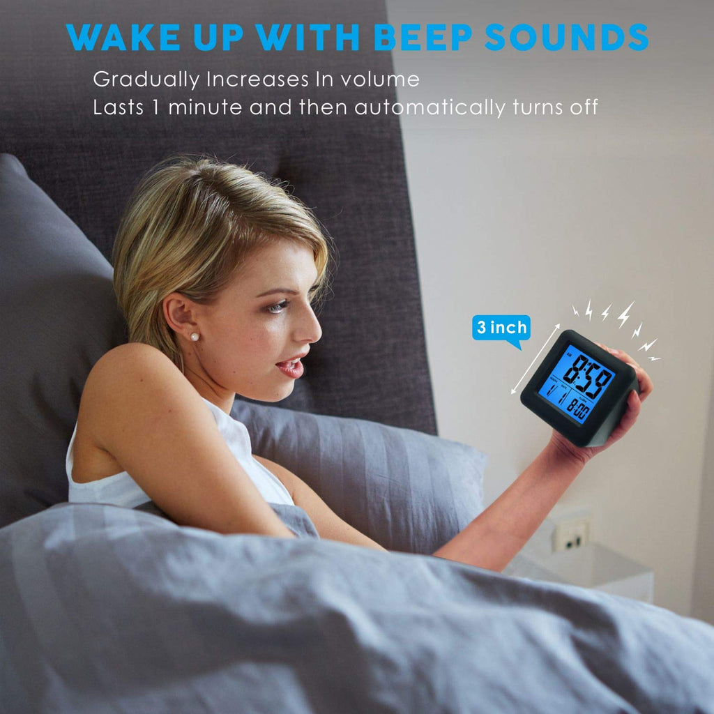Plumeet Digital Alarm Clock Kids Clock with Snooze and White Nightlight - Easy Setting Travel Alarm Clocks Display Time, Date, Alarm - Ascending Sound - Battery Powered (Baby Blue)