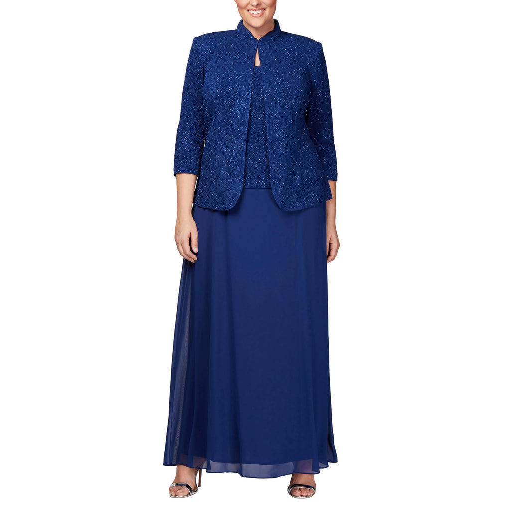 Alex Evenings Womens Long Dress with Mandarin Neckline Jacket