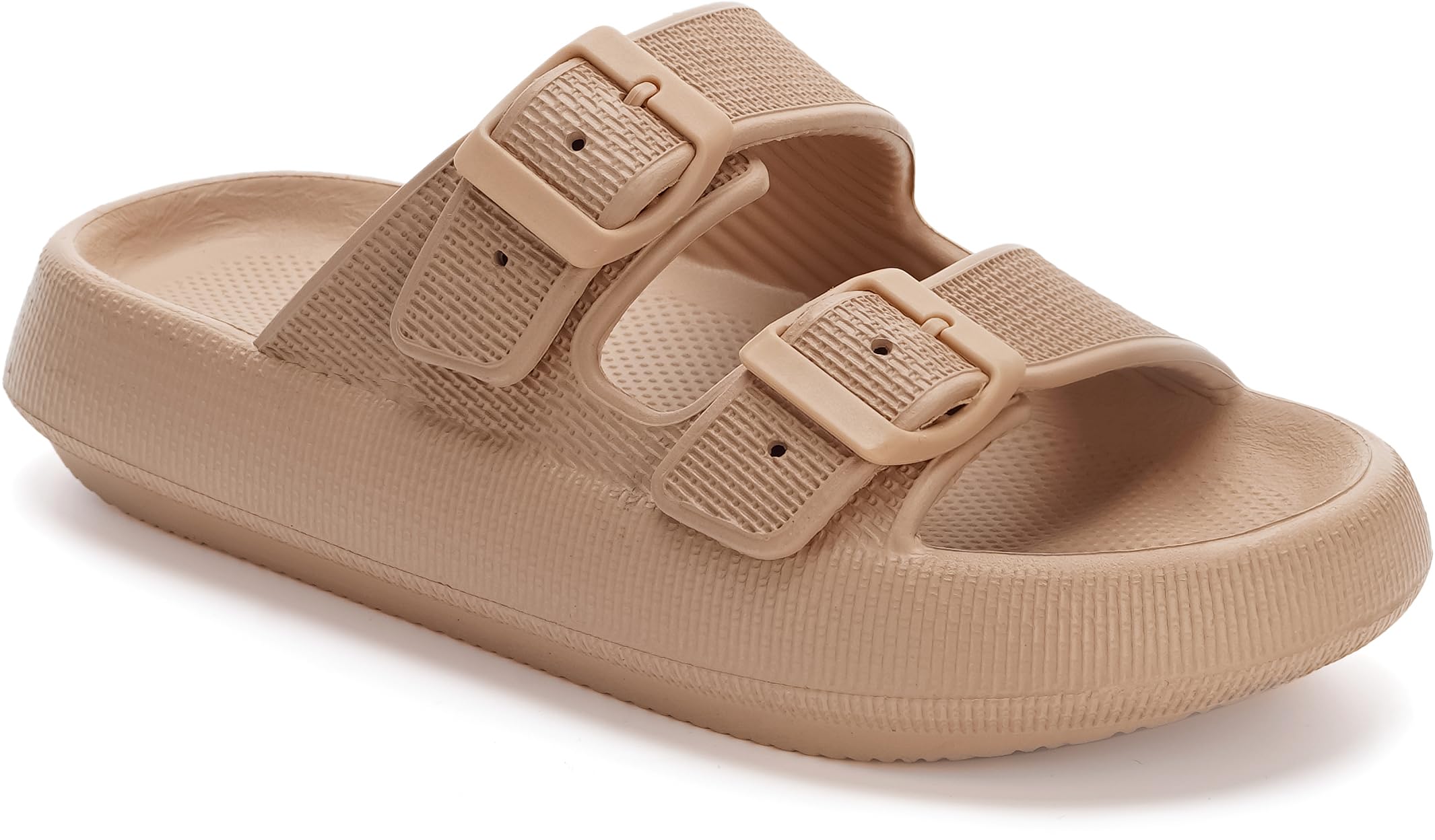 WHITIN Slides for Women Men Double Buckle Adjustable Thick Sole Pillow Slippers Bathroom Sandals