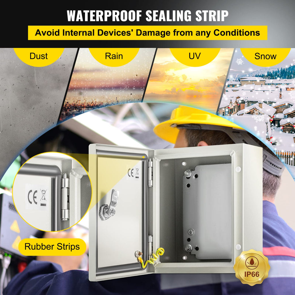 VEVOR NEMA Steel Enclosure, 8" x 8" x 6" NEMA 4X Steel Electrical Box, IP66 Waterproof & Dustproof, Outdoor/Indoor Electrical Junction Box, with Mounting Plate
