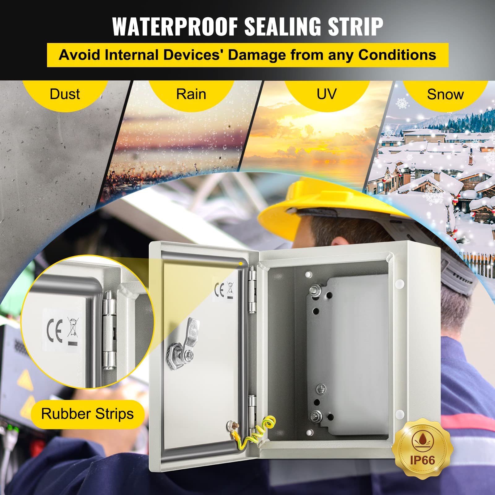 VEVOR NEMA Steel Enclosure, 8" x 8" x 6" NEMA 4X Steel Electrical Box, IP66 Waterproof & Dustproof, Outdoor/Indoor Electrical Junction Box, with Mounting Plate