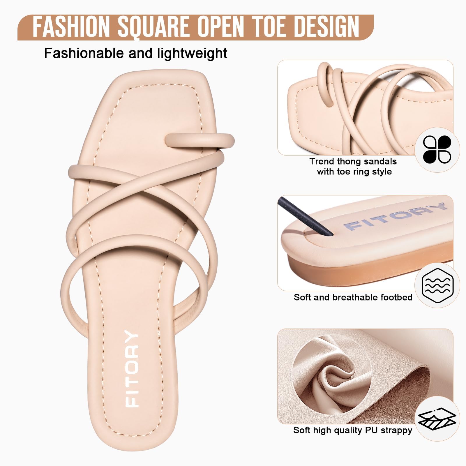 FITORY Women's Slide Sandals Flat Toe Ring Thongs with Cross Strap for Summer Size