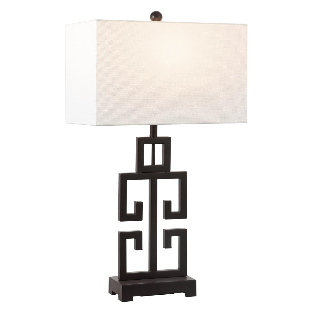 SAFAVIEH Lighting Collection – Greek Key Table Lamp Set of 2 – Antique Gold Metal Base with White Fabric Shade, LED Bulbs Included, 29-Inch Bedroom Living Room Desk Lamps (LIT4305A-SET2)