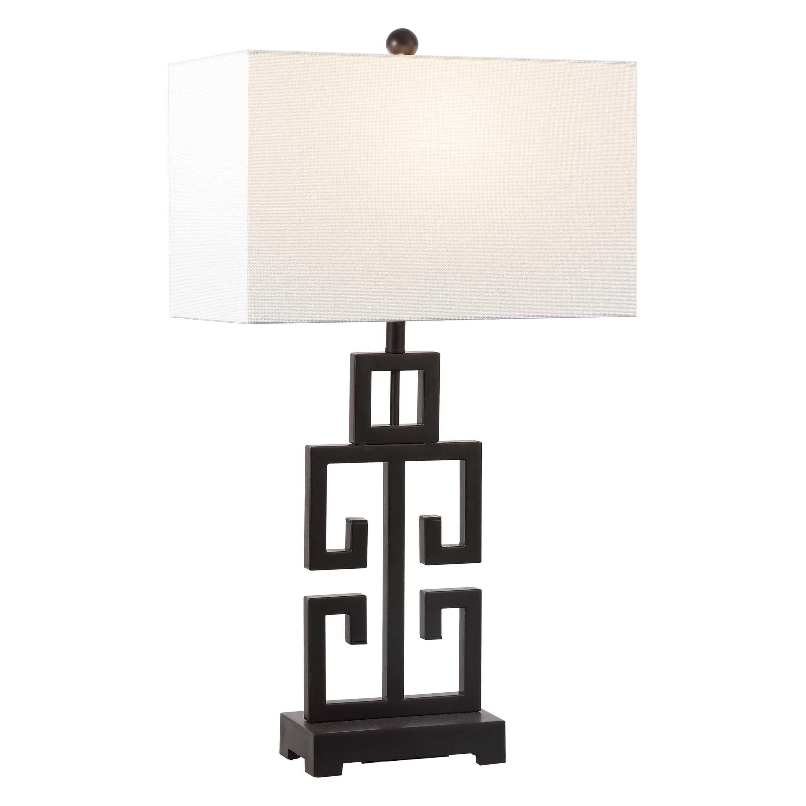 SAFAVIEH Lighting Collection – Greek Key Table Lamp Set of 2 – Antique Gold Metal Base with White Fabric Shade, LED Bulbs Included, 29-Inch Bedroom Living Room Desk Lamps (LIT4305A-SET2)