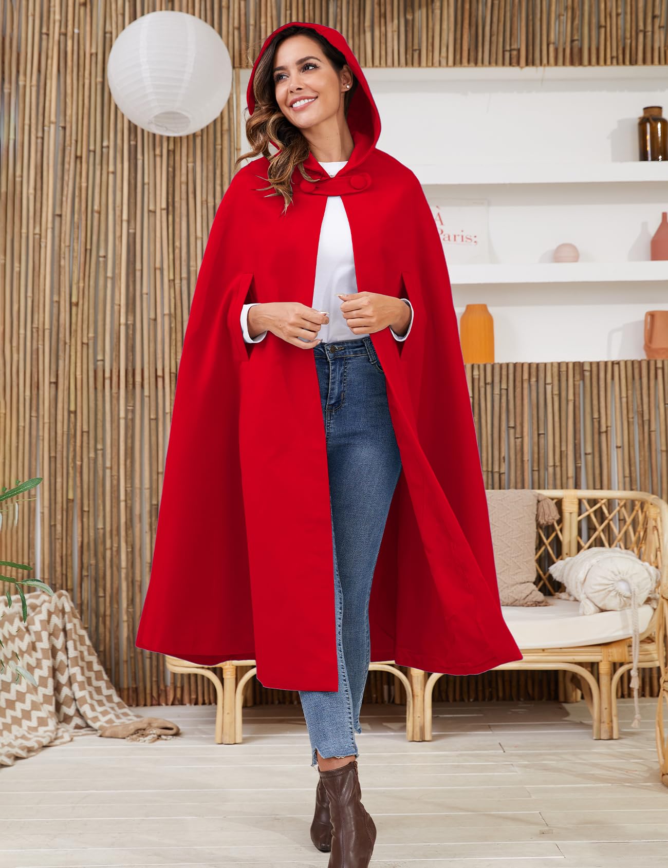 Gihuo Cape Poncho Women's Hooded Maxi Cloak Coat Winter Warm Long Cloak Cosplay Costumes Outerwear