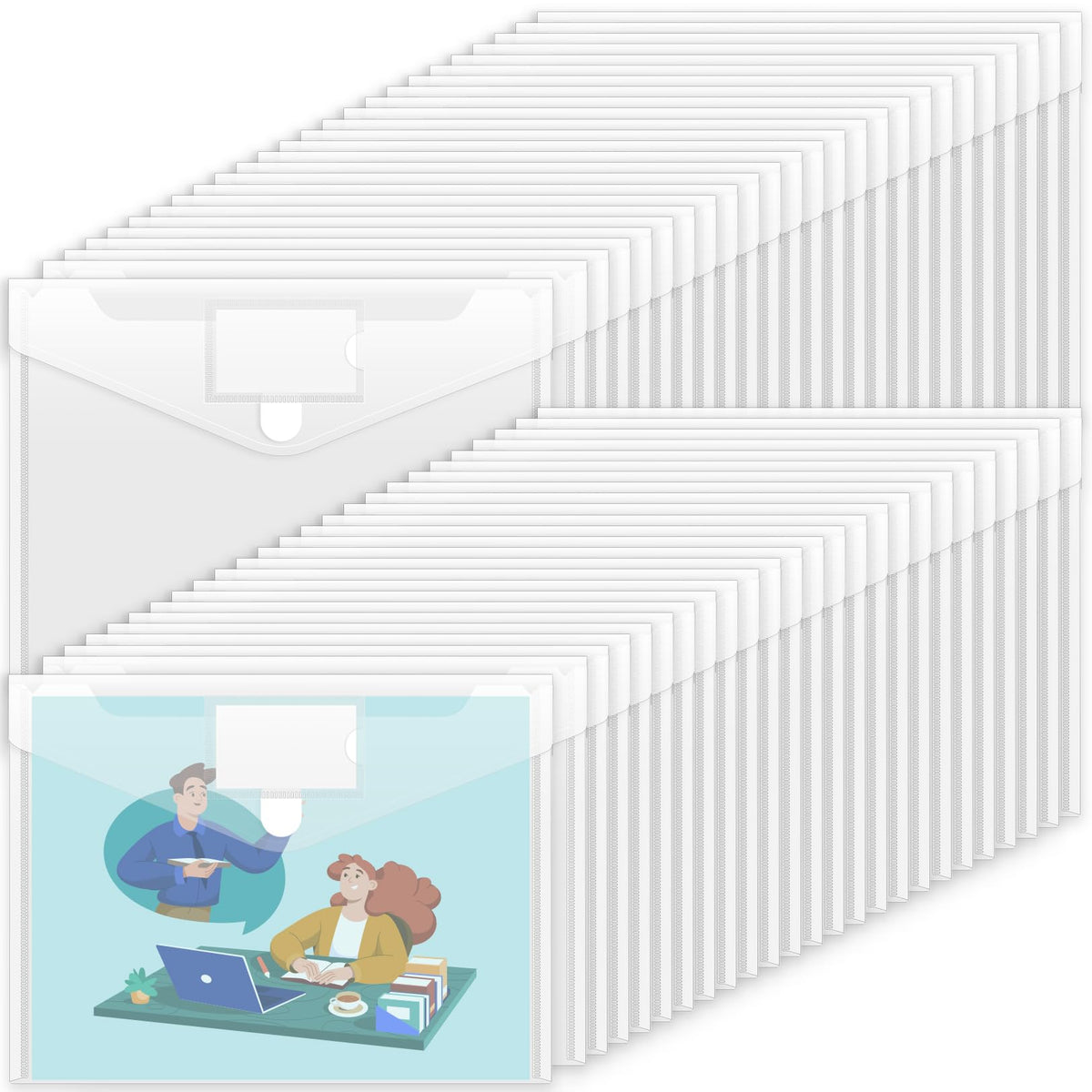 Sooez 5 Pack Plastic Envelopes Poly Envelopes, Clear Document File Folders US Letter A4 Size File Envelopes with Label Pocket for School Home Work Office Organization, Clear