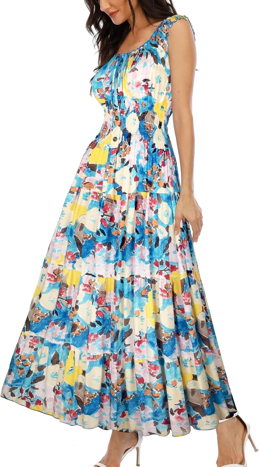OSTOO Women's 2026 Summer Boho Floral Print Tiered Casual Flowy Long Maxi Dress