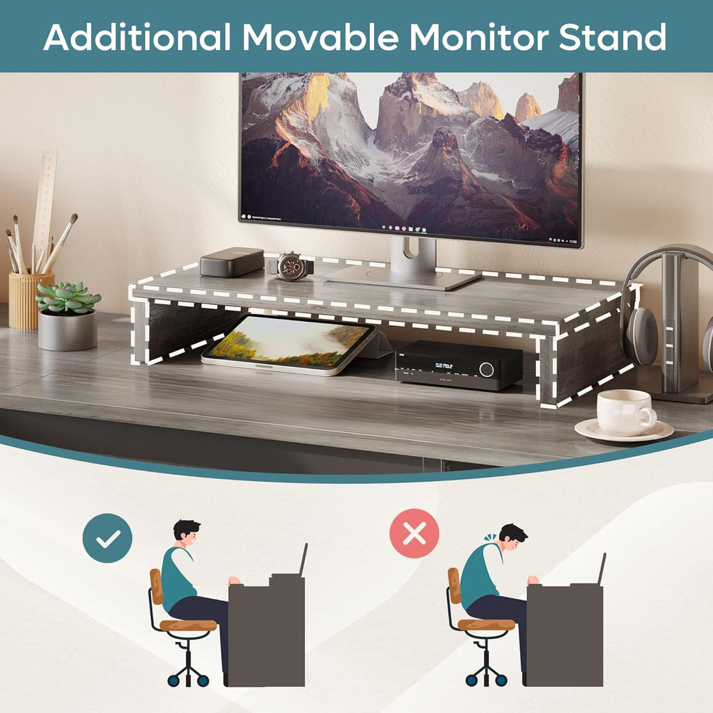 Bestier L Shaped Standing Desk with Lift Top, 55"x55" Standing Corner Desk for Home Office, Computer Desk with Reversible File Drawer and Monitor Stand, Grey Wash