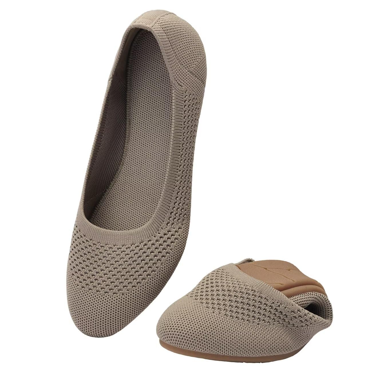 poemlady Women’s Ballet Flat Shoes Dress Shoes Knit Round Toe Slip On Ballerina Walking Flats Shoes for Woman Low Wedge Casual