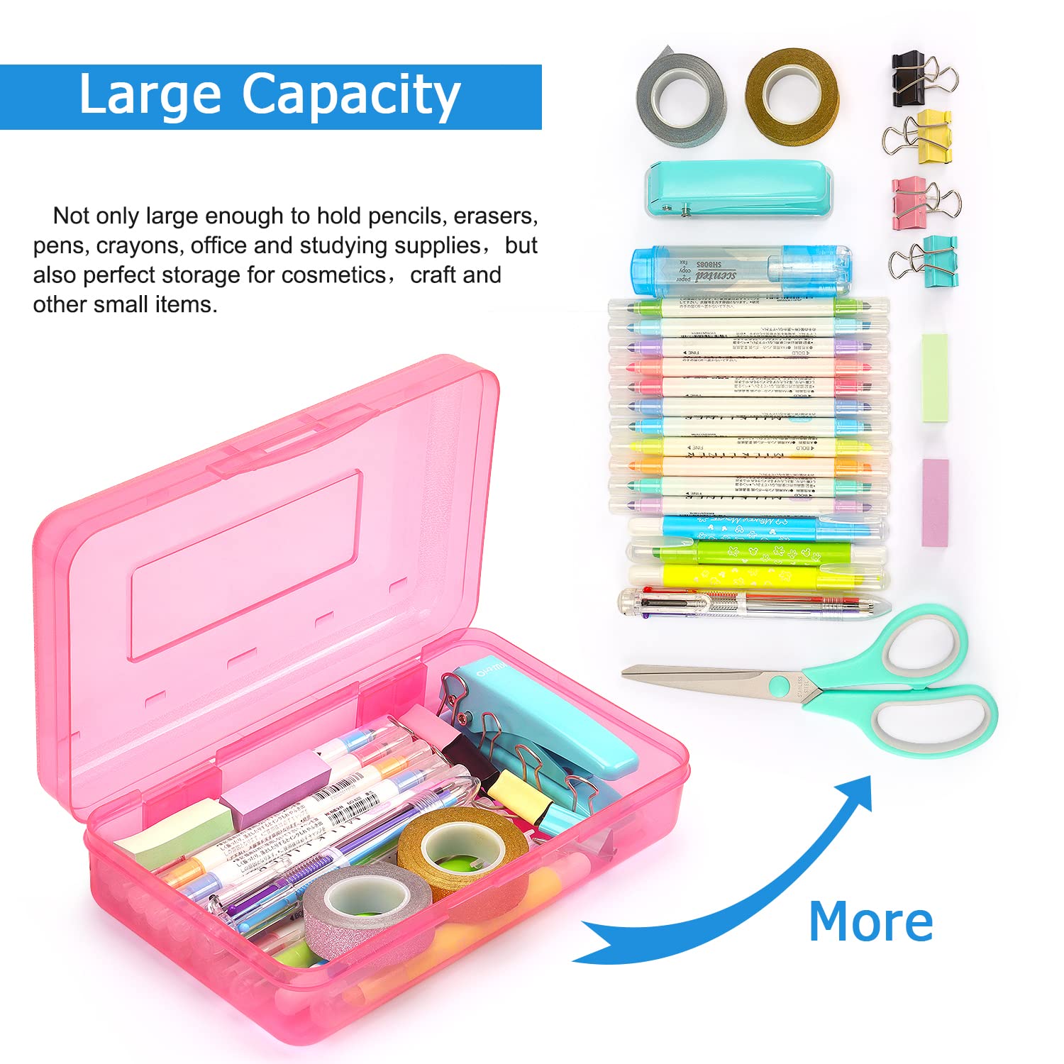 Tamaki 1 Pack Plastic Pencil Box Large Capacity Pencil Boxes Clear Boxes with Snap-tight Lid Stackable Design and Stylish Office Supplies Storage Organizer Box, Black
