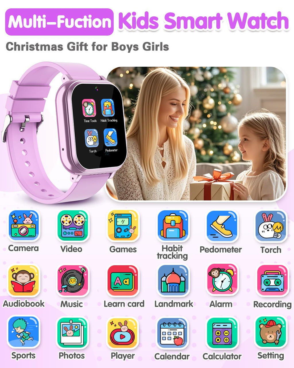 Kids Waterproof Smart Watch Boys Toys Age 5-12 with 32 Games, Dual Camera, Habit Tracking, Music Player, Video, Alarm Clock, HD Touchscreen Watch for Kids Birthday Gift for 3-12 Years Old Boys(Black)